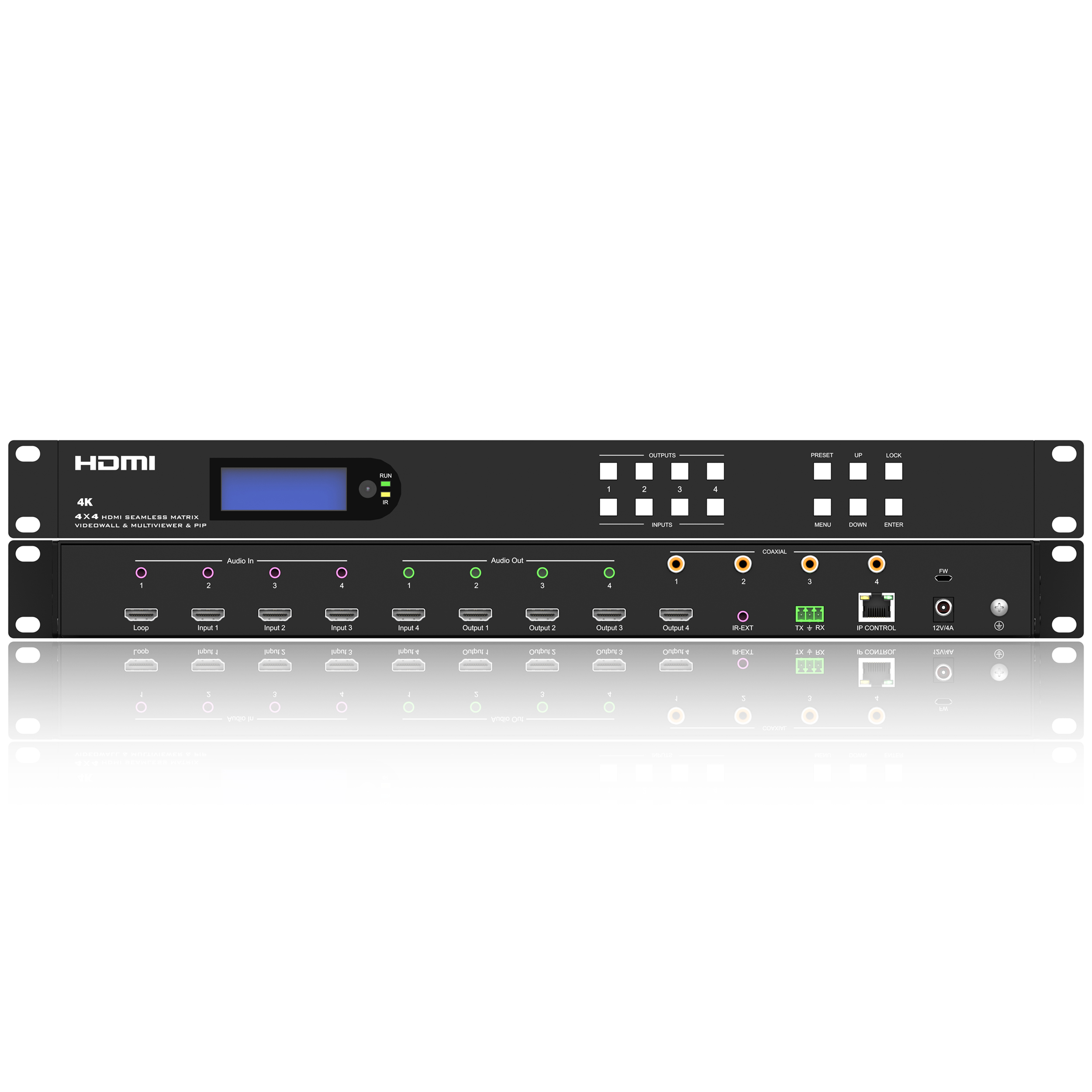 4x4 HDMI2.0 seamless matrix & 2x2 videowall  (0°-360°rotation)